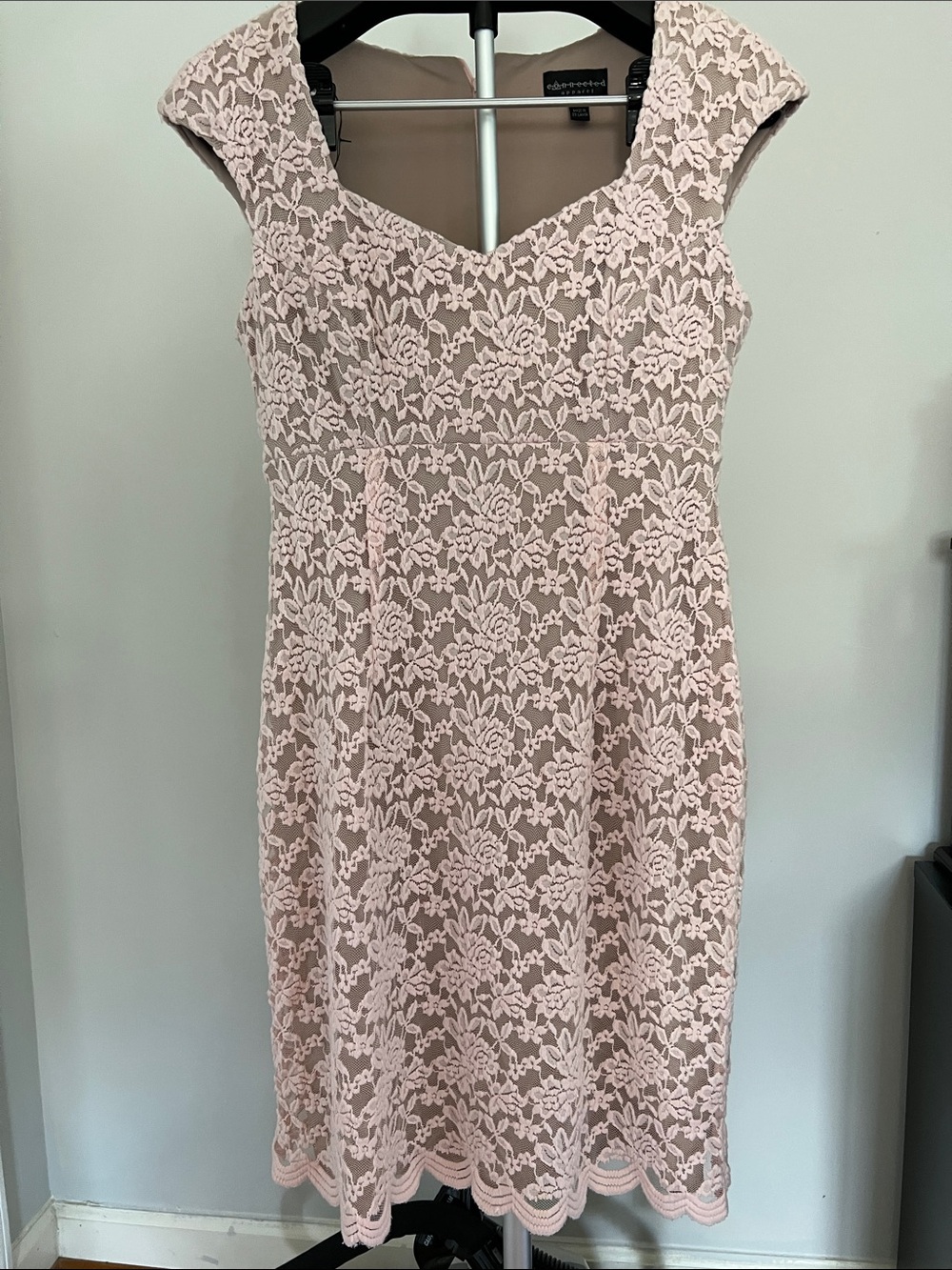 connected apparel Pale Blush Lace Midi Dress